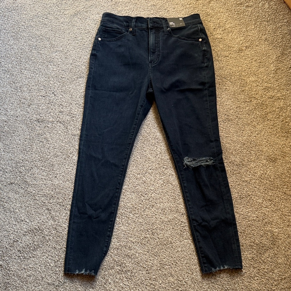 Express Women's Dark Blue Distressed Skinny Jeans